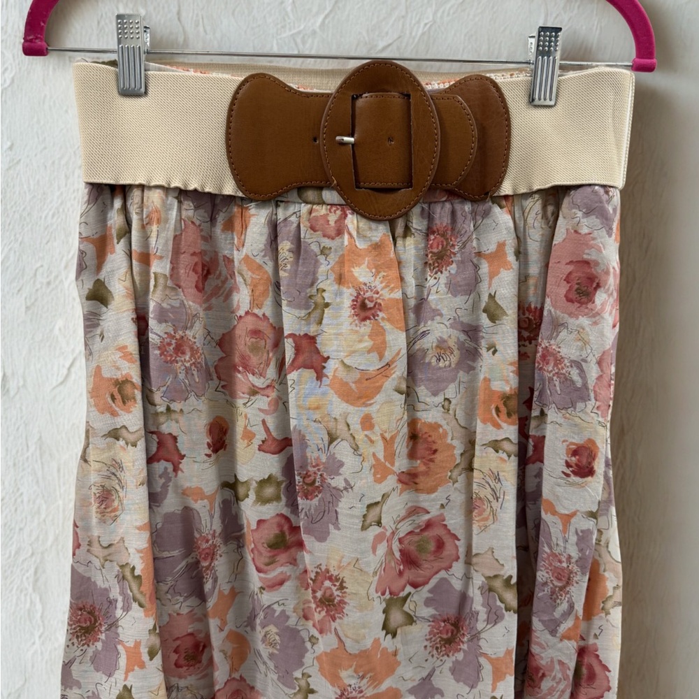 Floral Skirt with Brown Belt